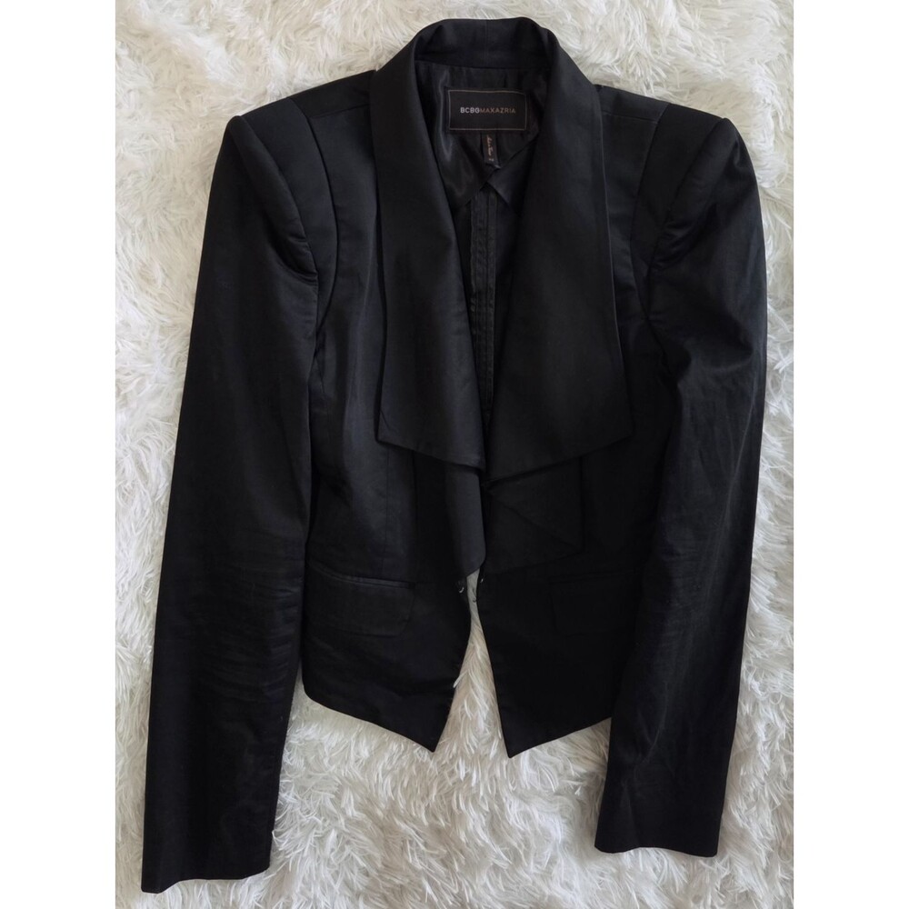 BCBG Max Azria Black Draped Blazer XS Asymmetrical Open Front Jacket